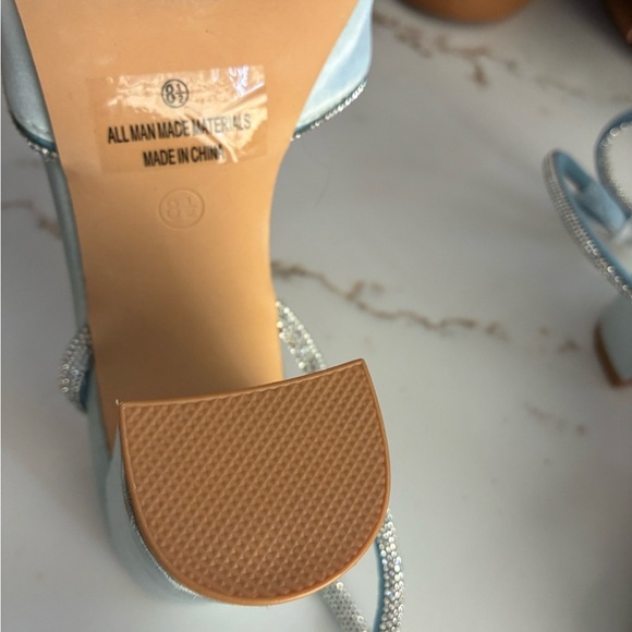 Lulus Chakay Sky Blue Satin Rhinestone Pointed-Toe Ankle-Strap Heels 8.5 new - Picture 8 of 10